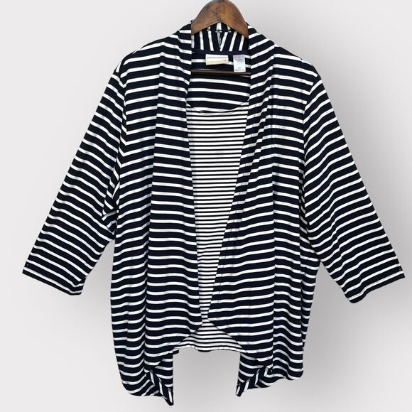 Alfred Dunner Open‎ Cardigan with Built-in Tank Women 3X Black Striped Q02 - Picture 1 of 12